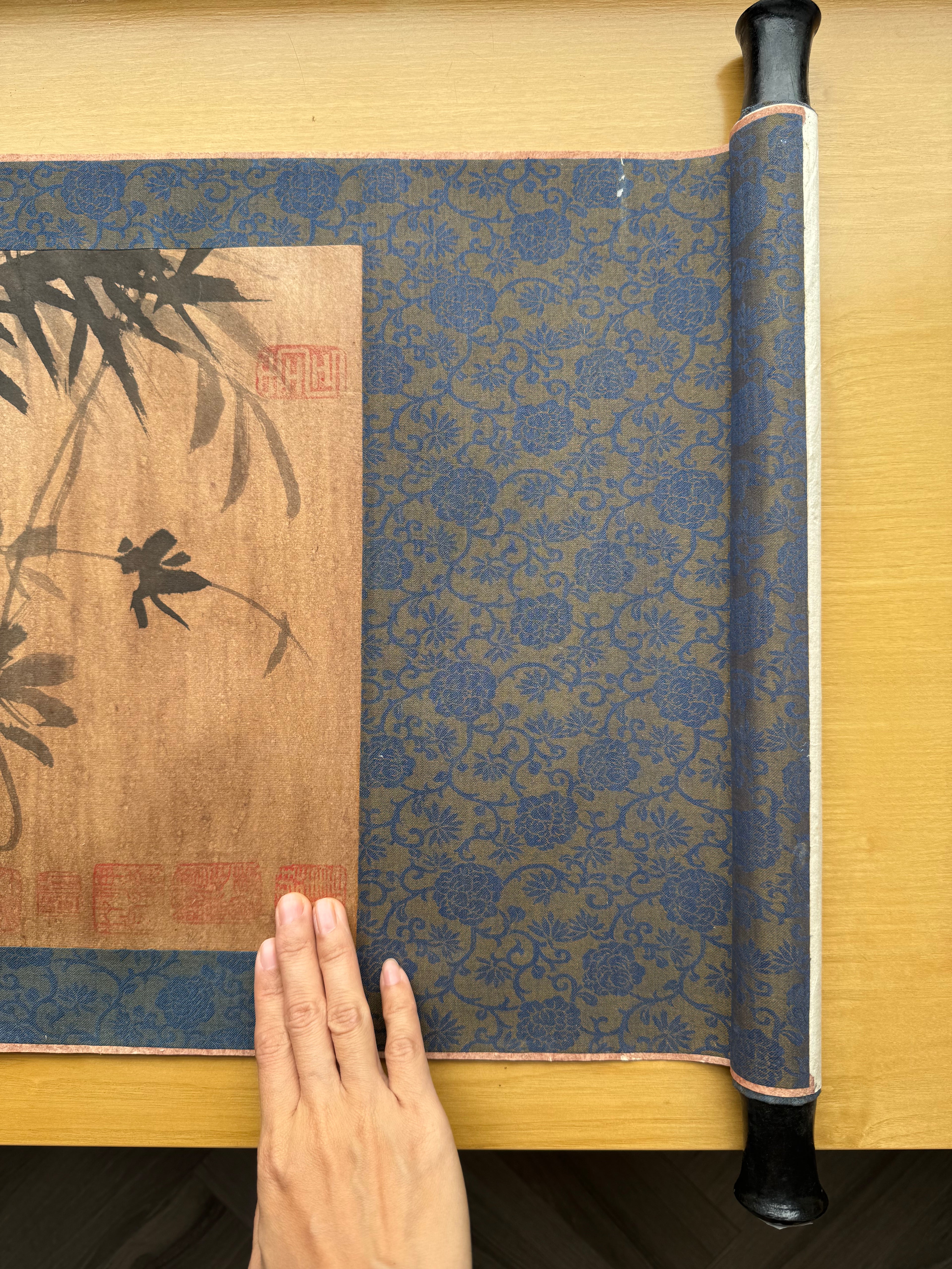 Vintage Japanese Hanging Scroll – Ink Bird on Bamboo Branch with Calligraphy