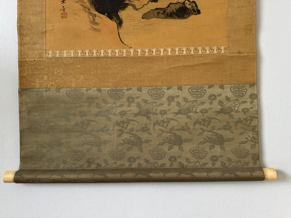 Antique Japanese Classical Landscape Hanging Scroll – Edo Meiji Kano Style Ink Painting Kakemono