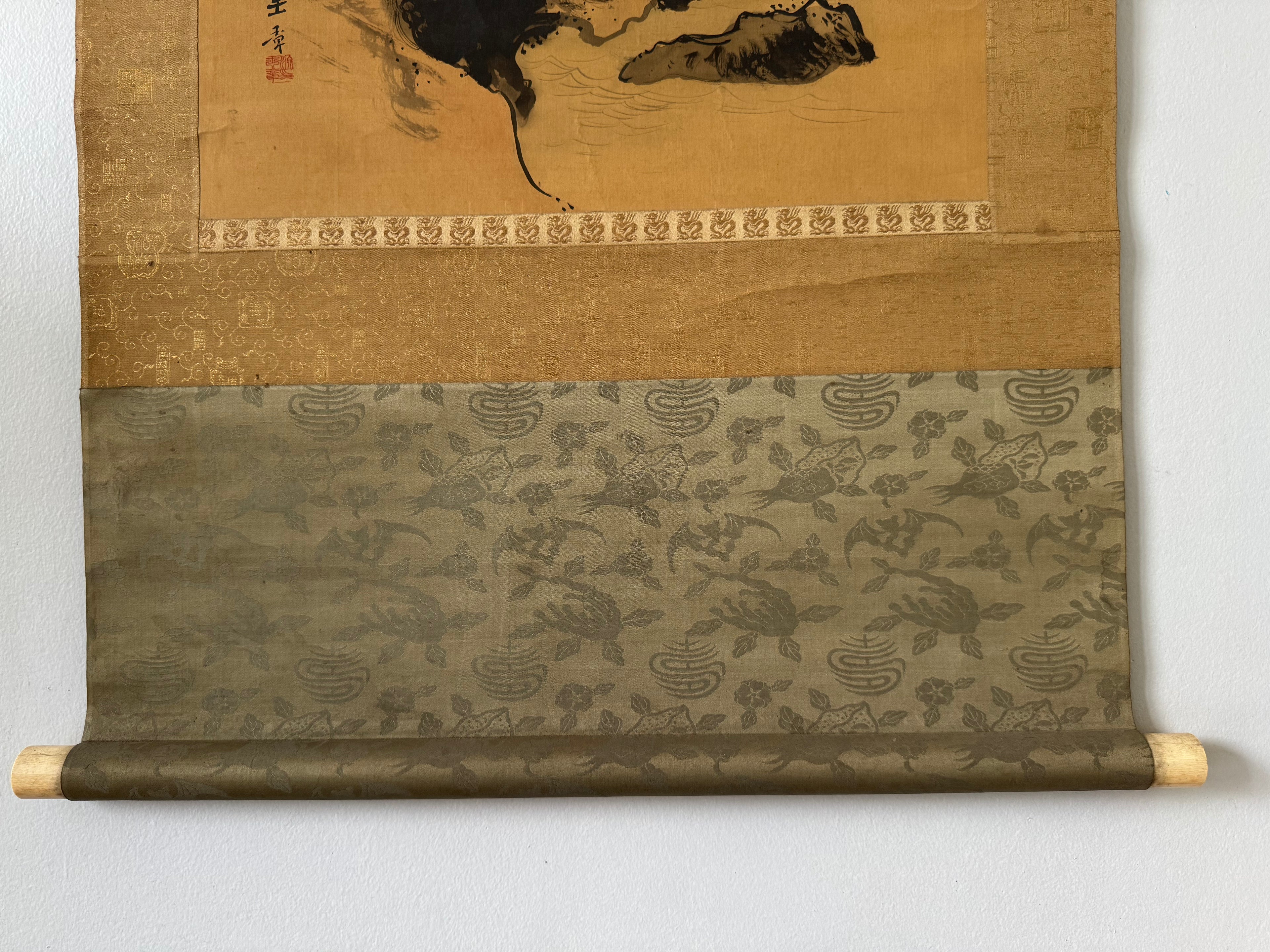 Antique Japanese Classical Landscape Hanging Scroll – Edo Meiji Kano Style Ink Painting Kakemono