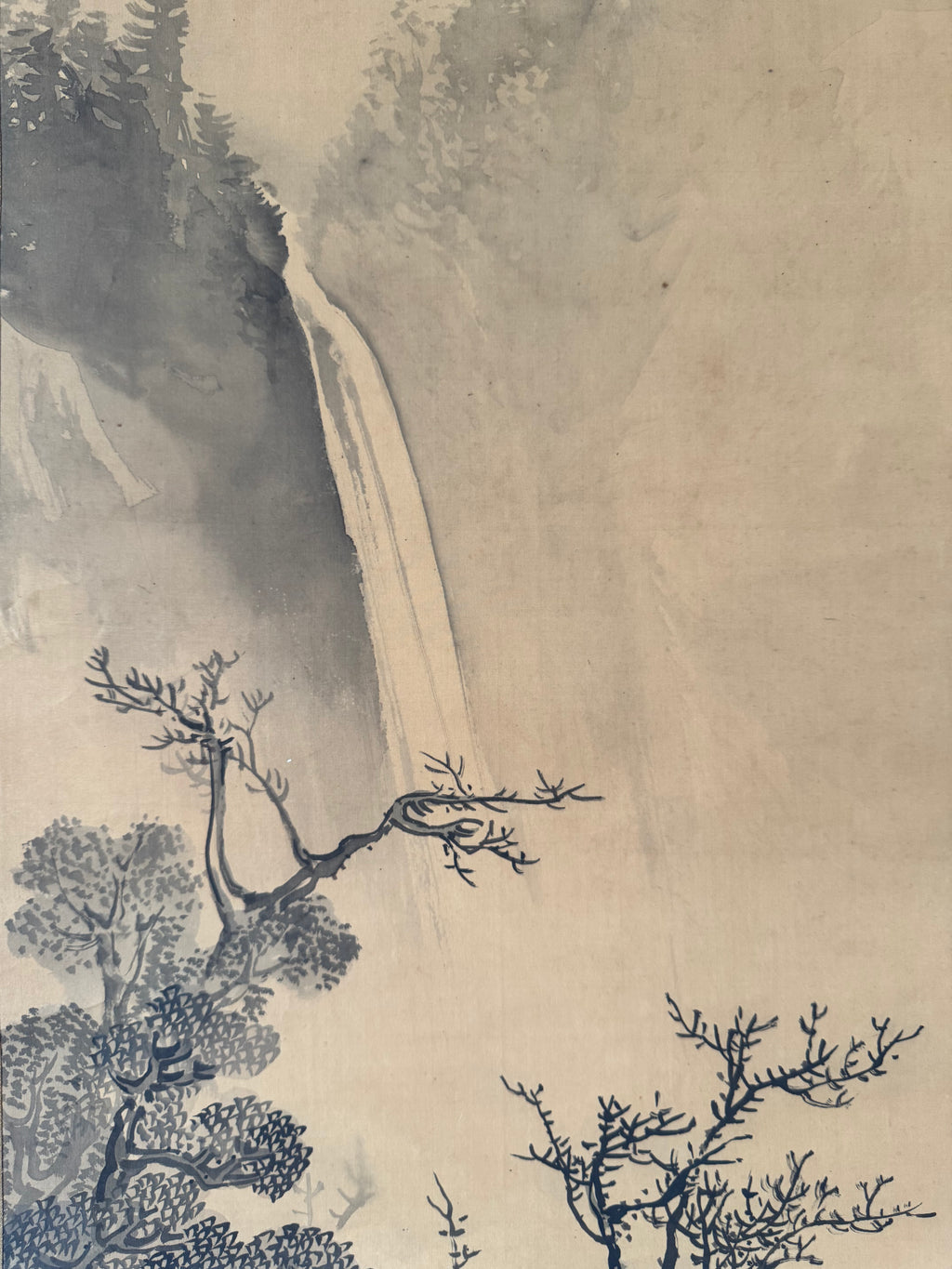 Antique Japanese Classical Landscape Hanging Scroll – Edo Meiji Kano Style Ink Painting Kakemono