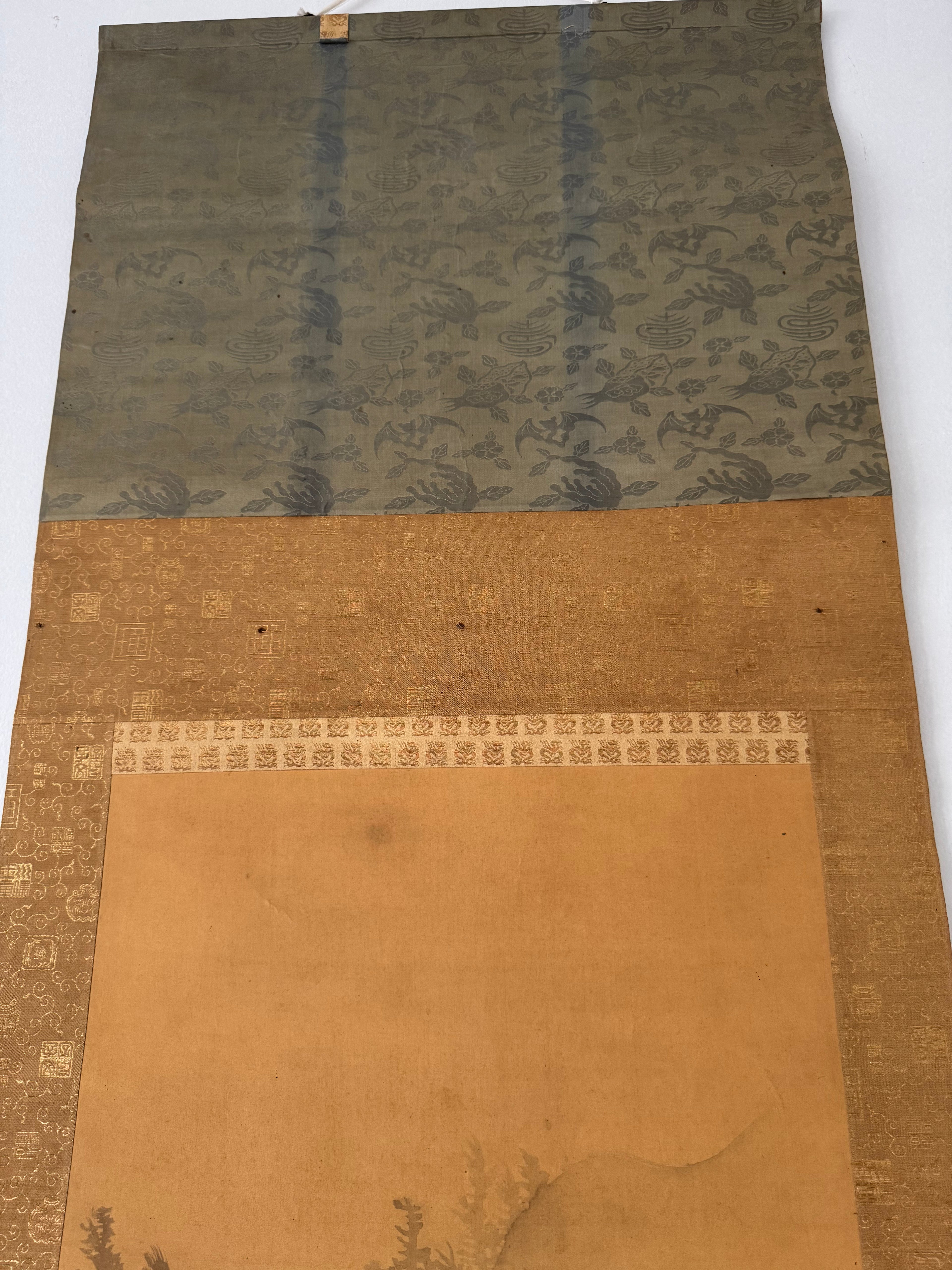 Antique Japanese Classical Landscape Hanging Scroll – Edo Meiji Kano Style Ink Painting Kakemono