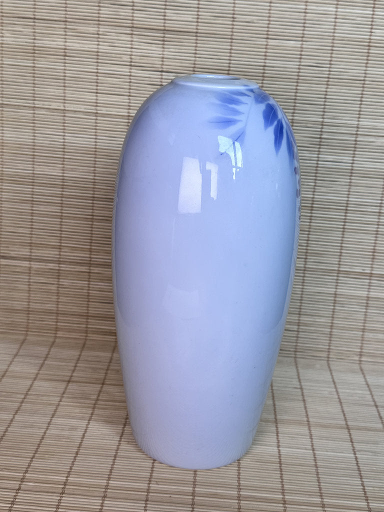 Vintage Japanese Porcelain Vase, Hand-Painted Wisteria and Songbird