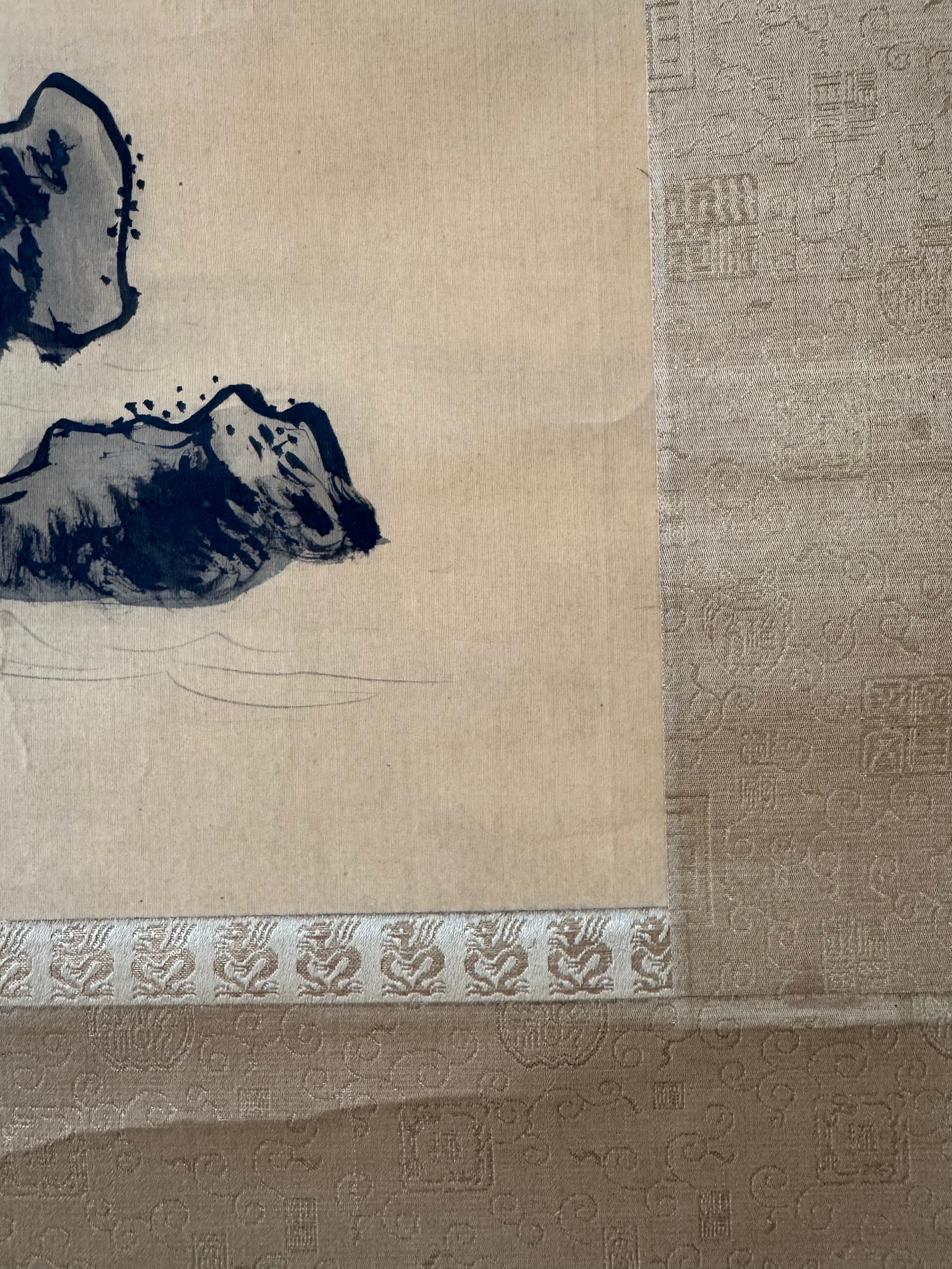 Antique Japanese Classical Landscape Hanging Scroll – Edo Meiji Kano Style Ink Painting Kakemono