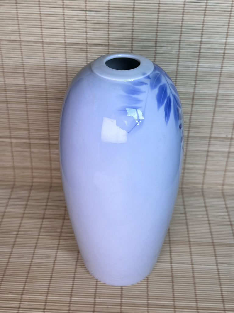 Vintage Japanese Porcelain Vase, Hand-Painted Wisteria and Songbird