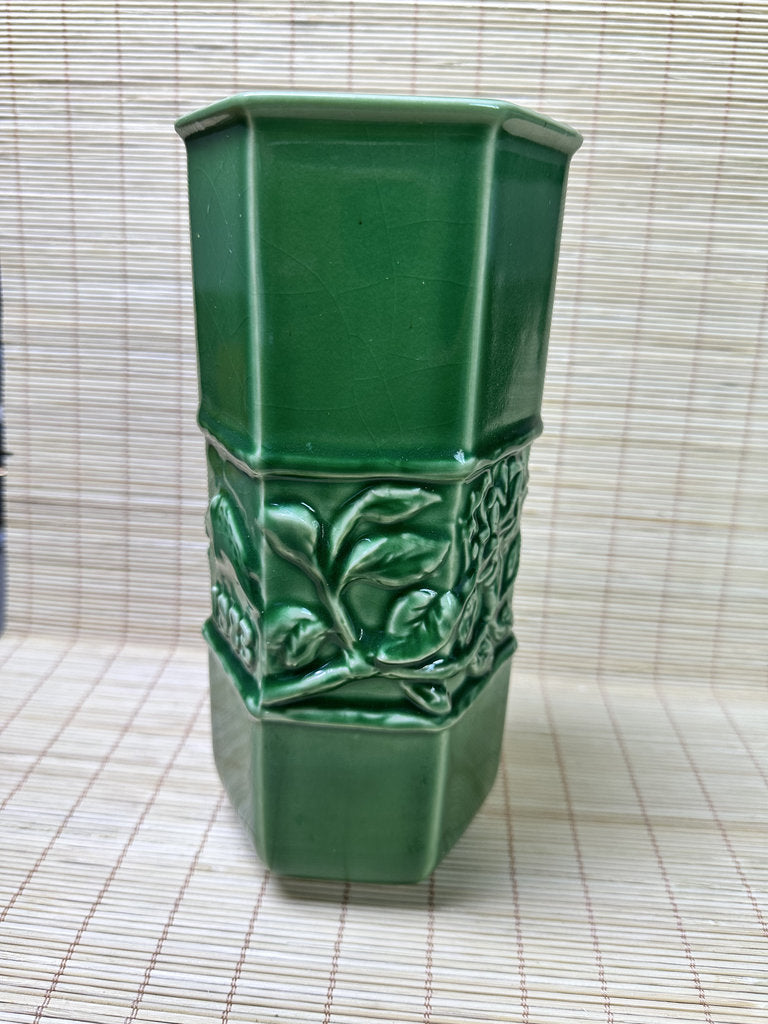 Vintage 1983 Japanese Zodiac Boar Vase, Green Glazed Year of Inoshishi