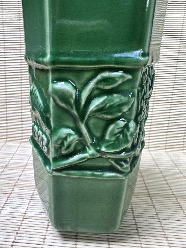 Vintage 1983 Japanese Zodiac Boar Vase, Green Glazed Year of Inoshishi