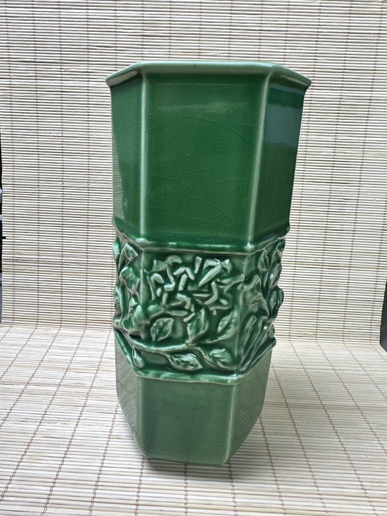 Vintage 1983 Japanese Zodiac Boar Vase, Green Glazed Year of Inoshishi