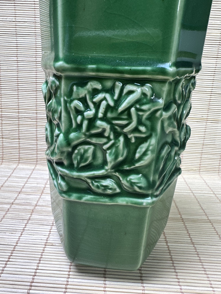 Vintage 1983 Japanese Zodiac Boar Vase, Green Glazed Year of Inoshishi