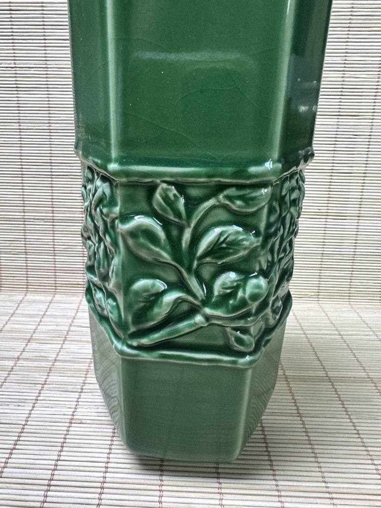 Vintage 1983 Japanese Zodiac Boar Vase, Green Glazed Year of Inoshishi