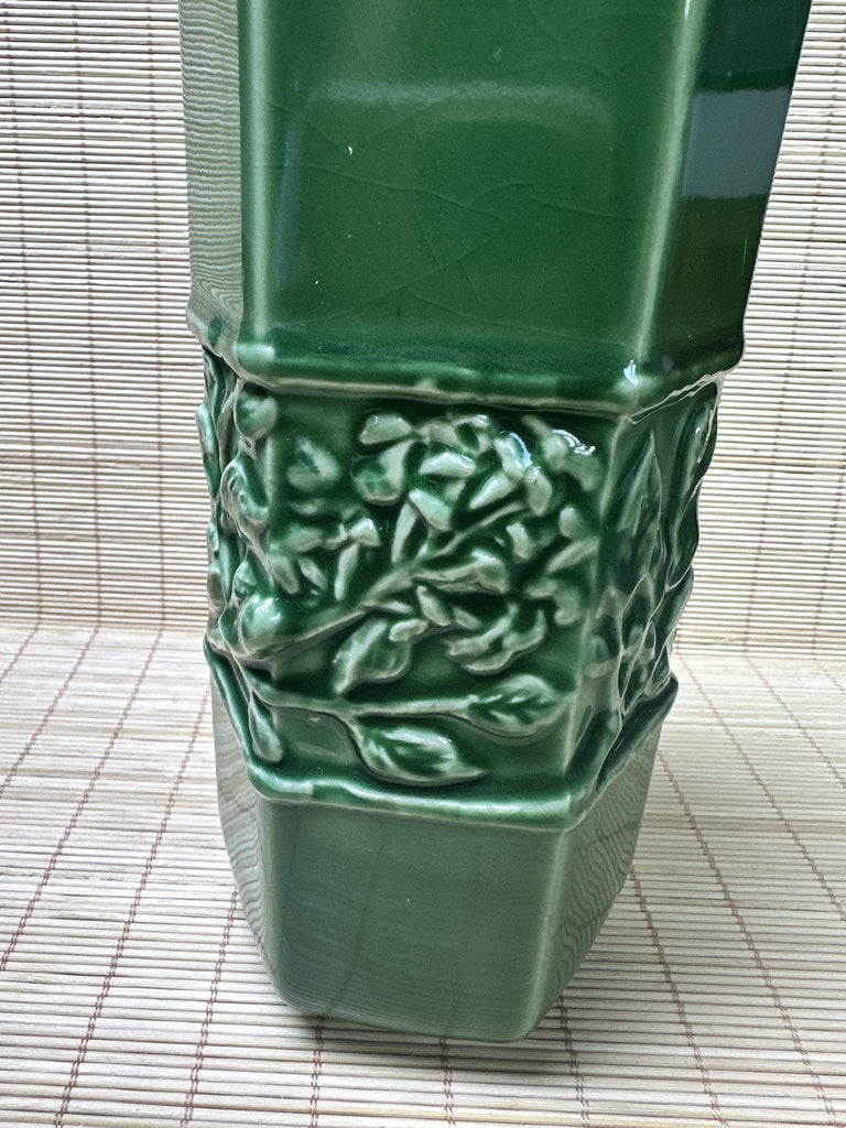Vintage 1983 Japanese Zodiac Boar Vase, Green Glazed Year of Inoshishi