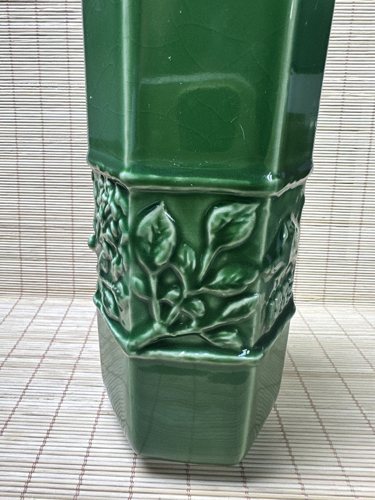 Vintage 1983 Japanese Zodiac Boar Vase, Green Glazed Year of Inoshishi