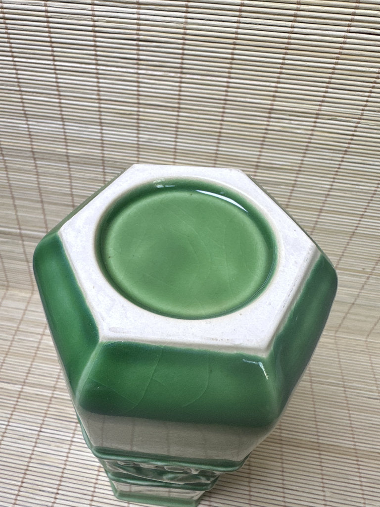 Vintage 1983 Japanese Zodiac Boar Vase, Green Glazed Year of Inoshishi