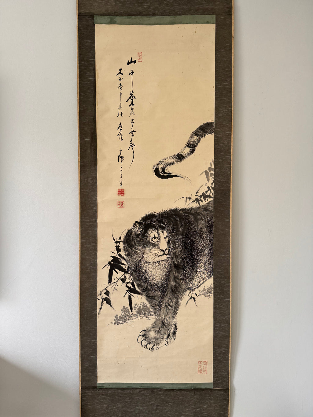 Vintage Japanese Tiger Hanging Scroll – “Mountain Tiger” by Daishin-kun sha kore
