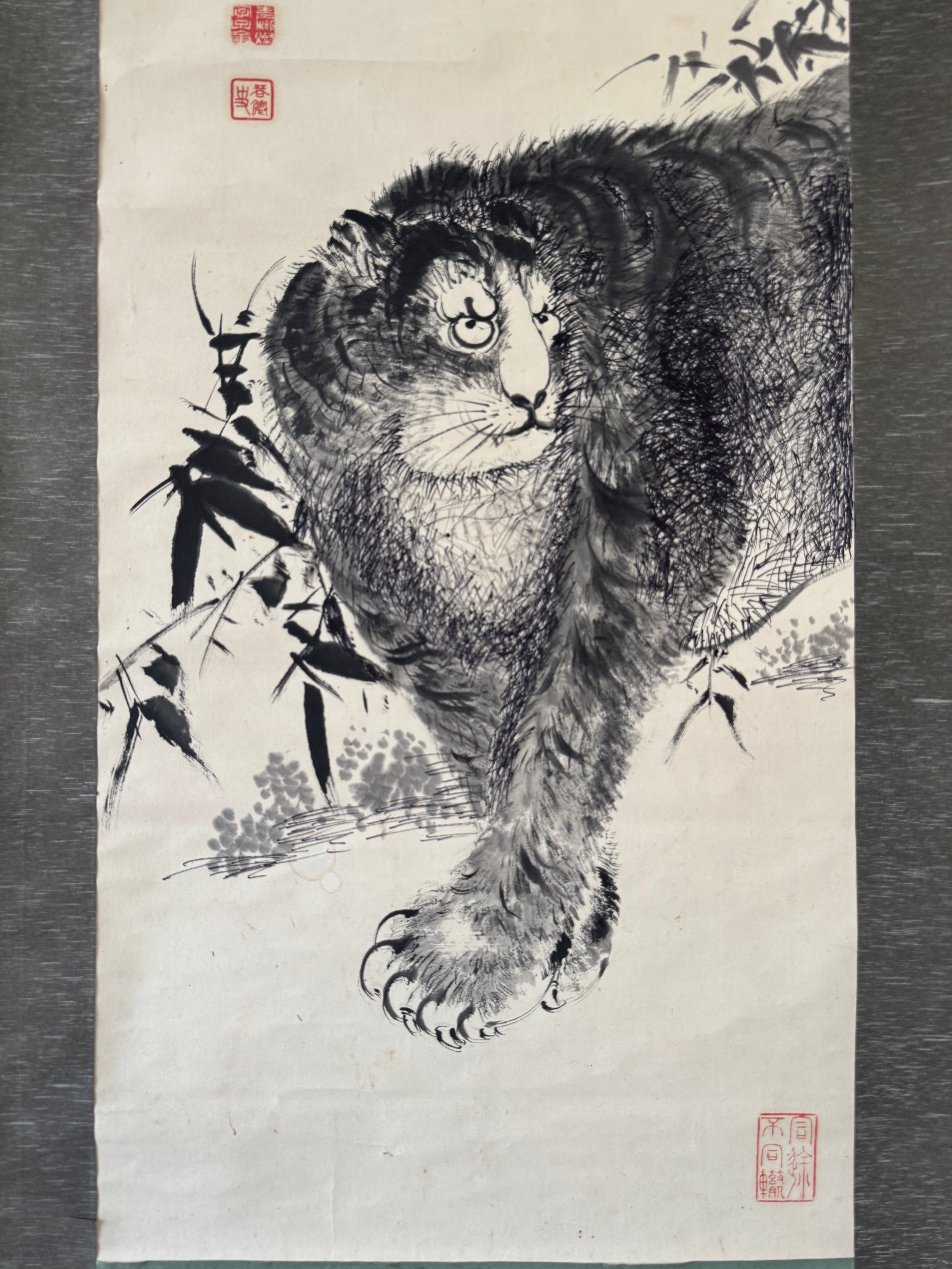 Vintage Japanese Tiger Hanging Scroll – “Mountain Tiger” by Daishin-kun sha kore