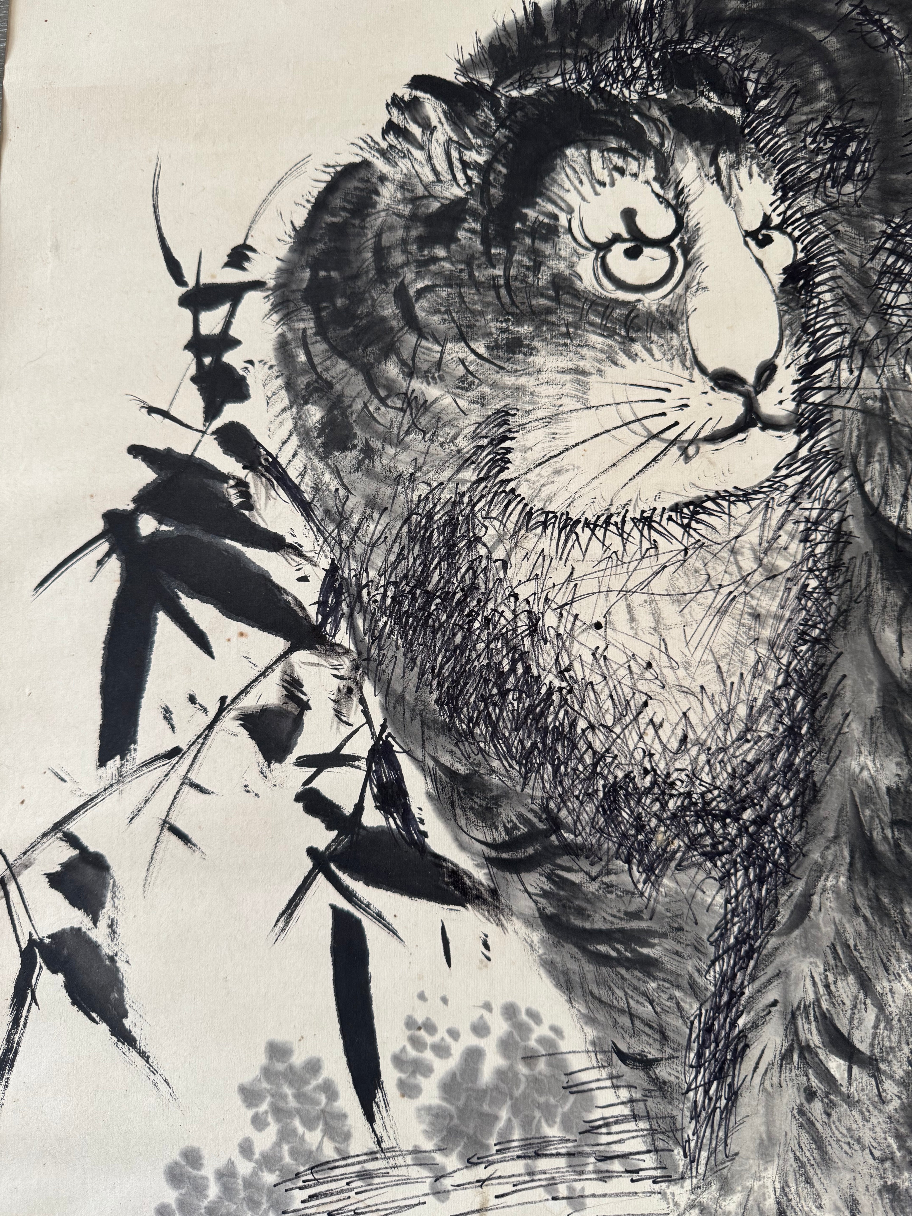 Vintage Japanese Tiger Hanging Scroll – “Mountain Tiger” by Daishin-kun sha kore