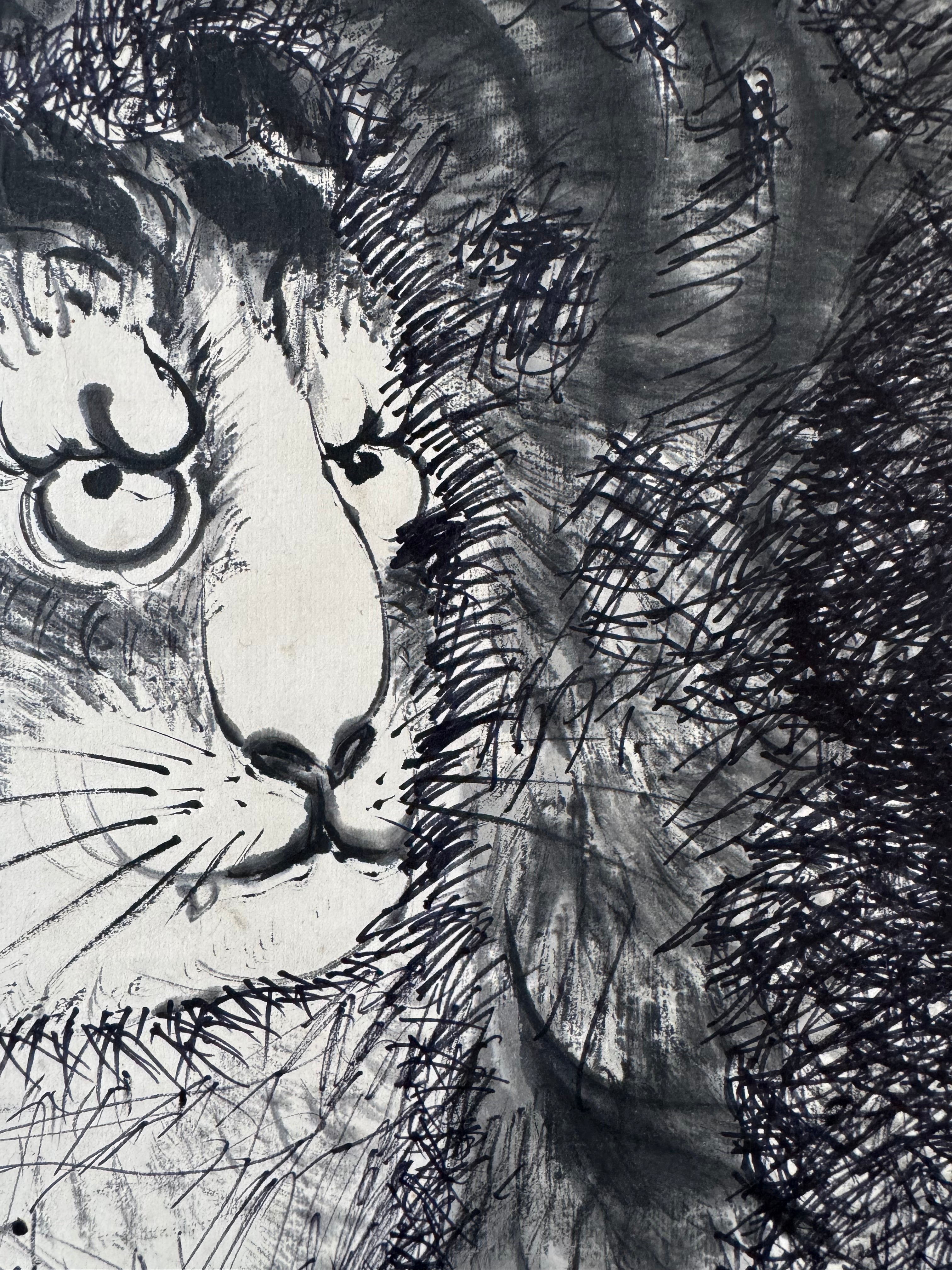 Vintage Japanese Tiger Hanging Scroll – “Mountain Tiger” by Daishin-kun sha kore