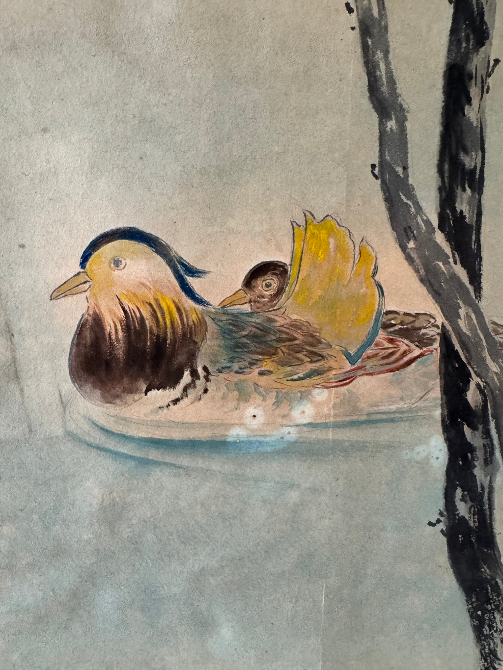 Japanese Nanten & Mandarin Ducks Hanging Scroll – Vintage Showa Nihonga Kakemono