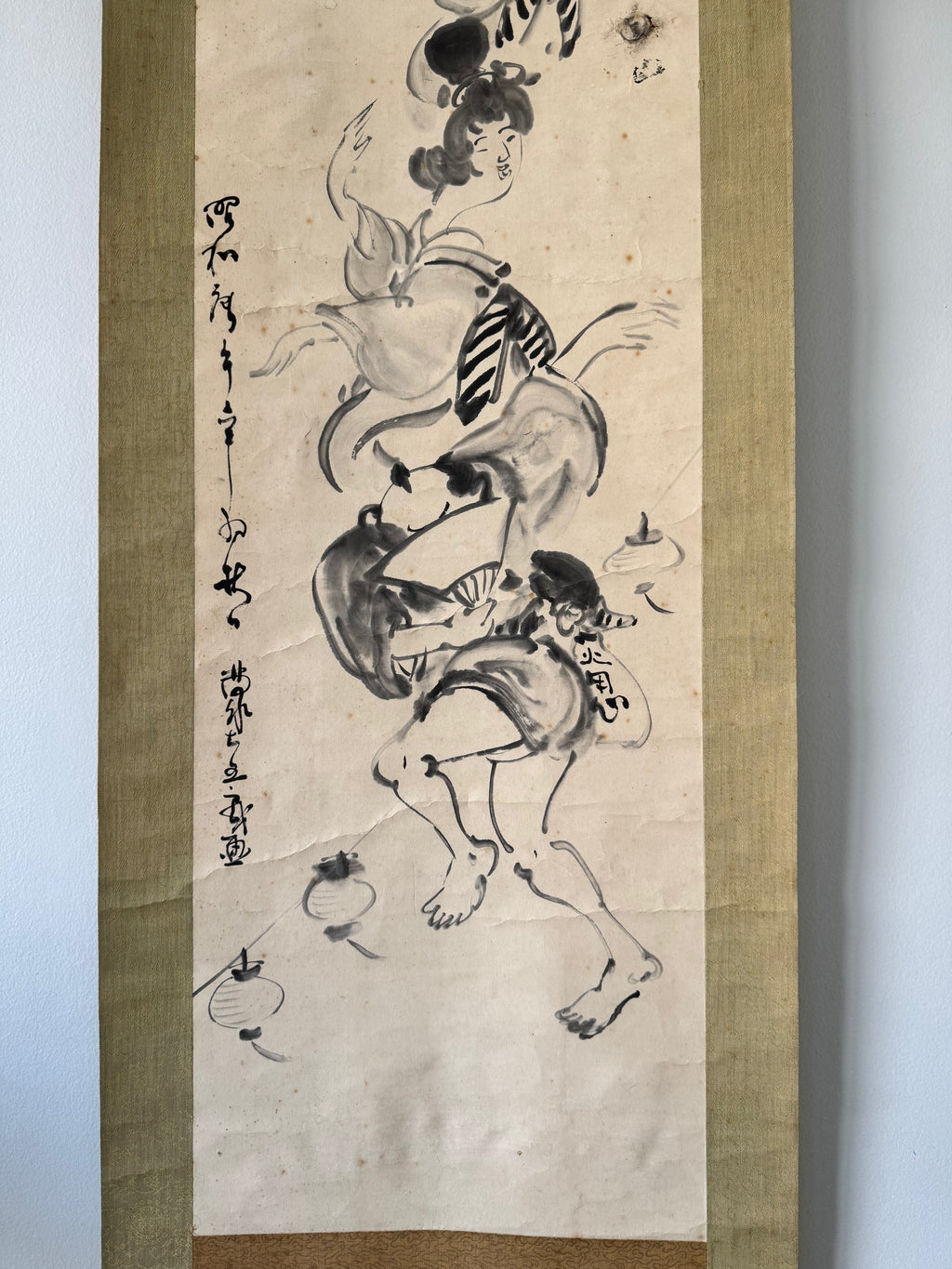 Japanese Folk Dance Hanging Scroll 1968 – “Nanten Odori” Showa Era Kakemono