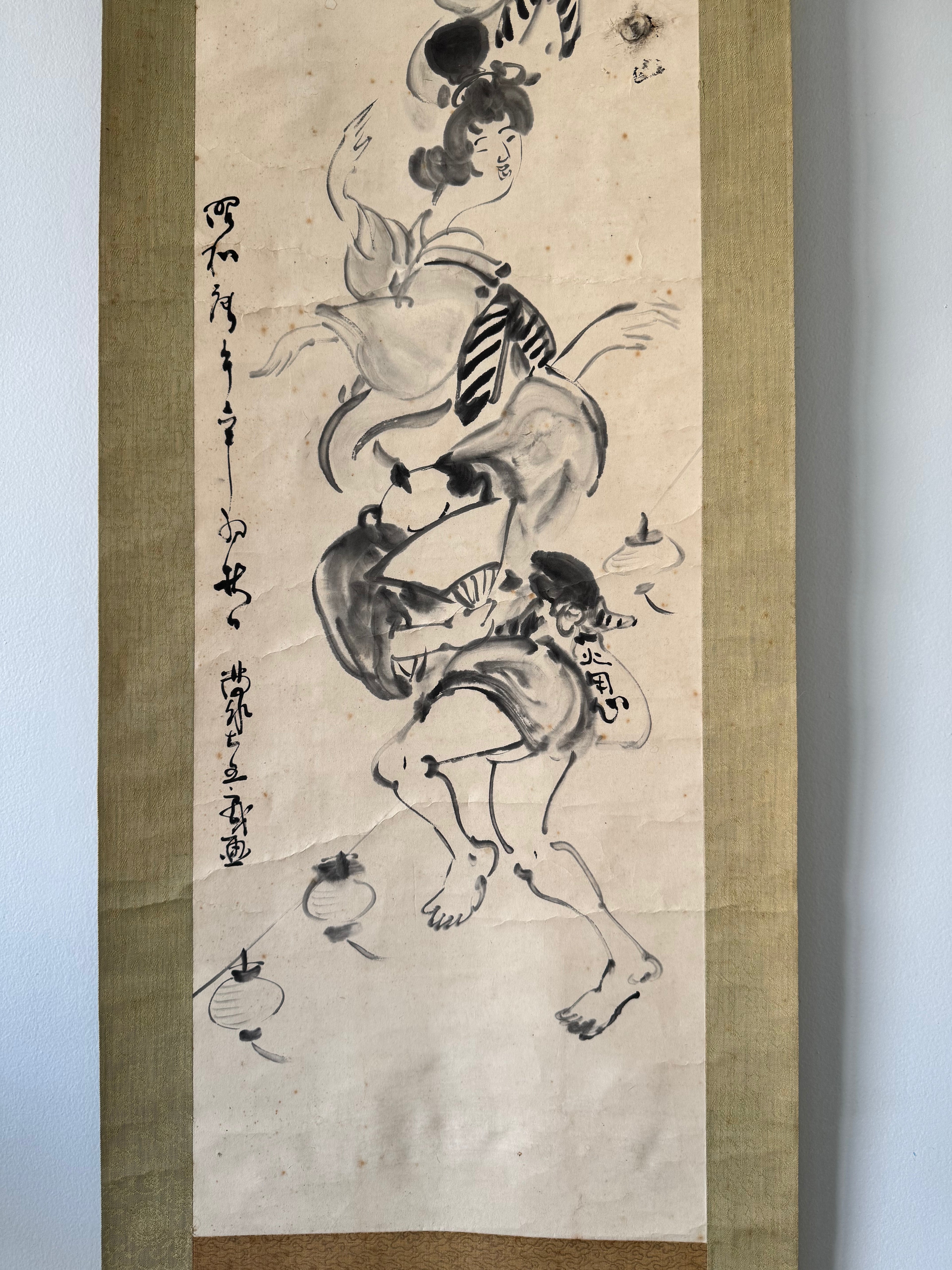 Japanese Folk Dance Hanging Scroll 1968 – “Nanten Odori” Showa Era Kakemono
