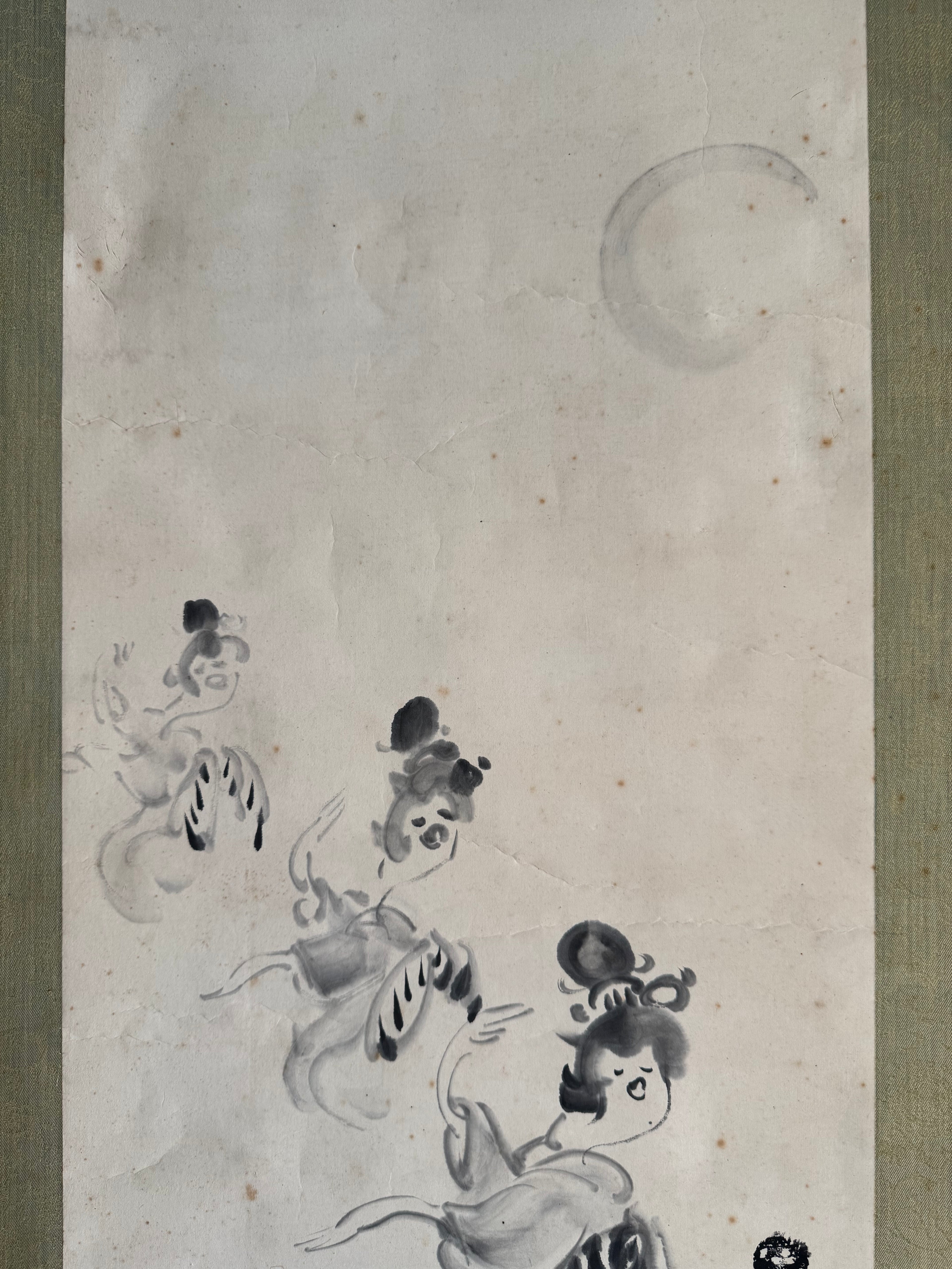 Japanese Folk Dance Hanging Scroll 1968 – “Nanten Odori” Showa Era Kakemono
