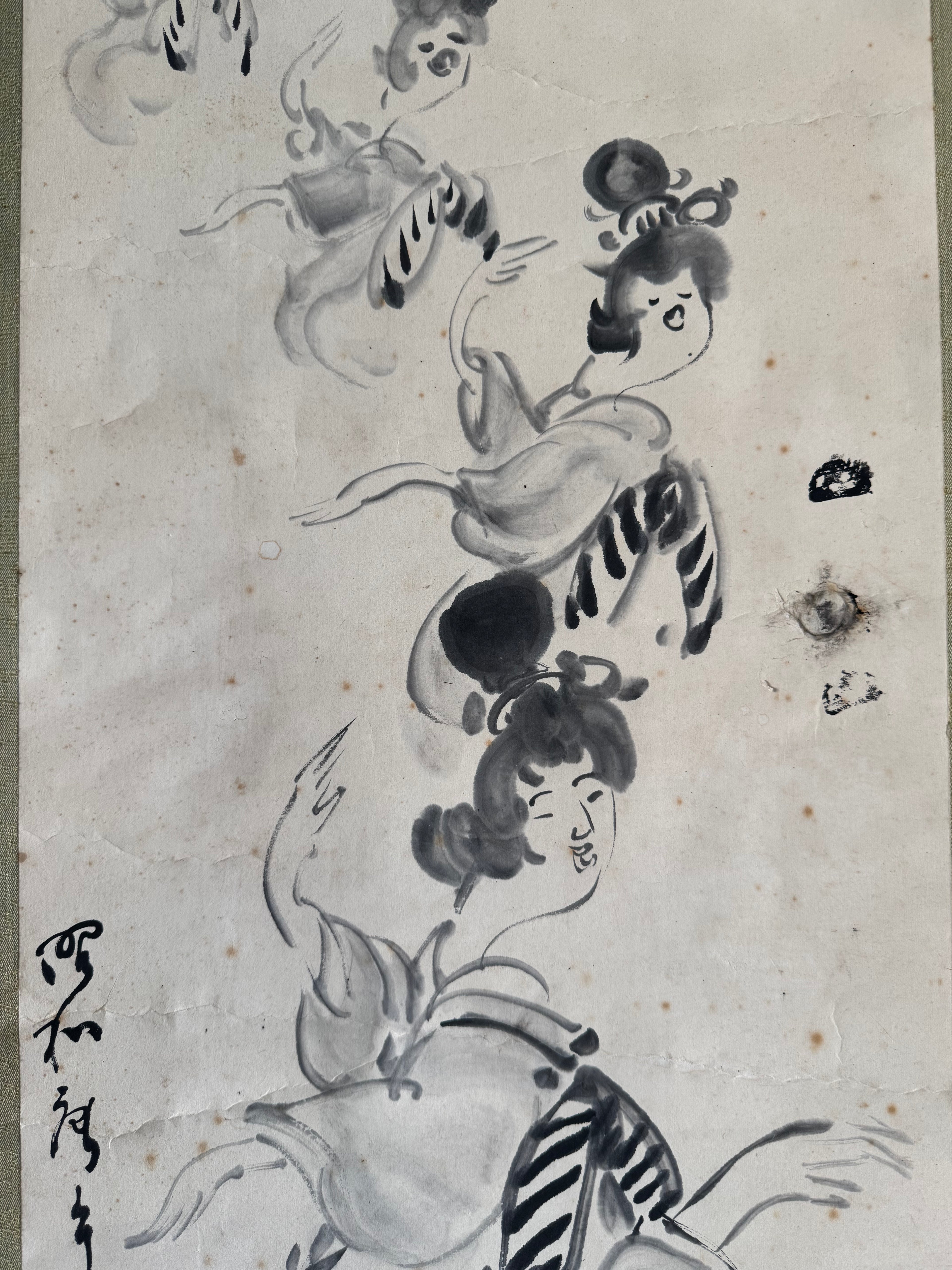 Japanese Folk Dance Hanging Scroll 1968 – “Nanten Odori” Showa Era Kakemono