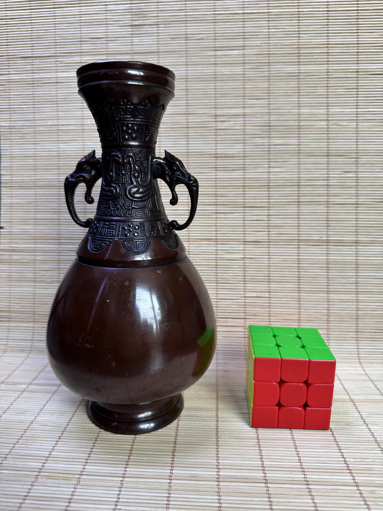 Japanese Bronze Commemorative Vase, Tomakomai Iwasaki Unyu, Dragon Handle