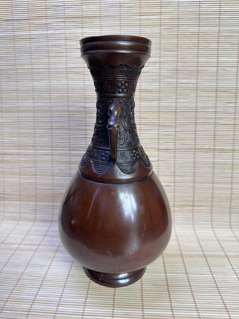 Japanese Bronze Commemorative Vase, Tomakomai Iwasaki Unyu, Dragon Handle