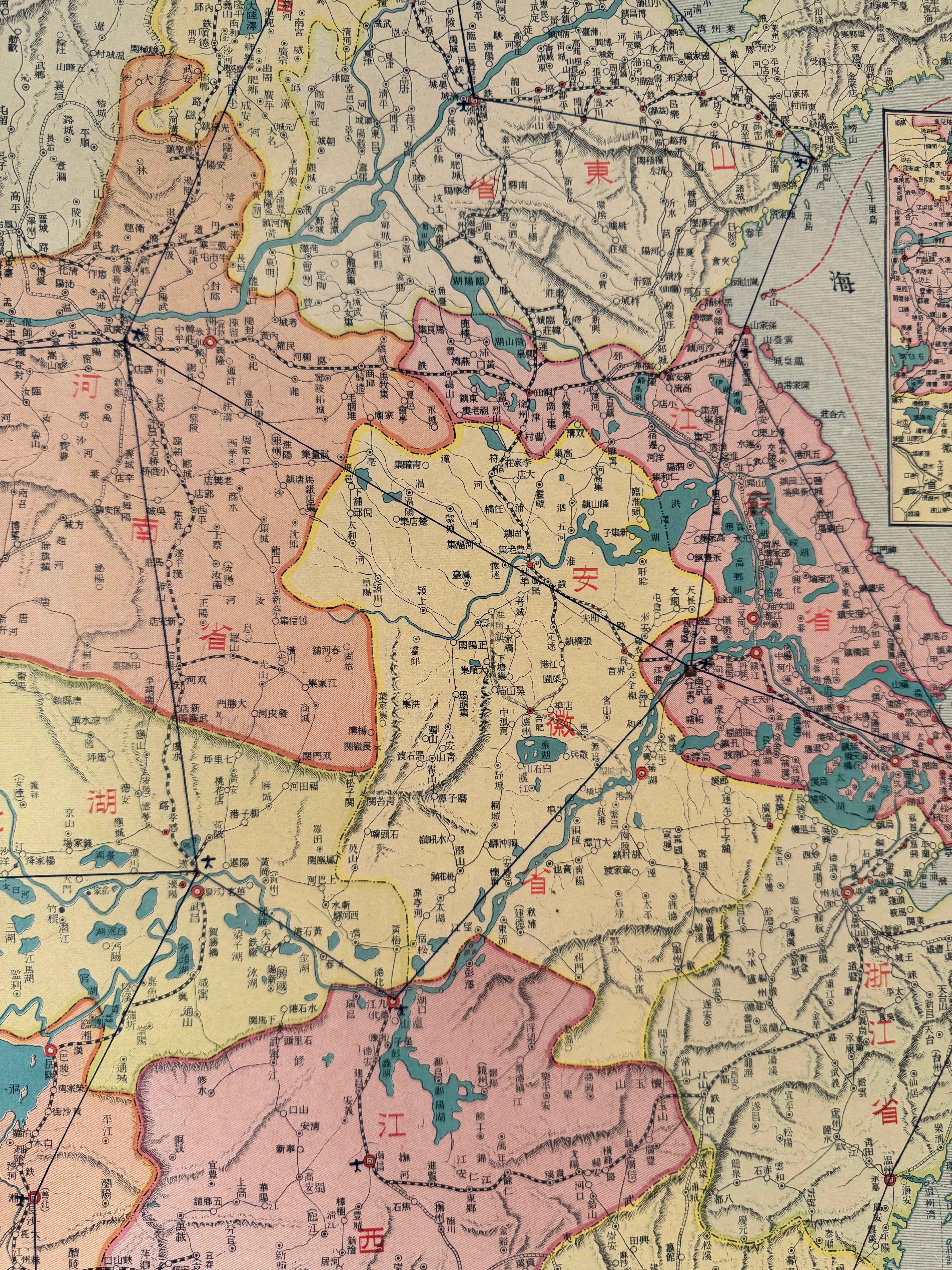 Vintage map with colored regions and text, likely from an older atlas or geographical document.