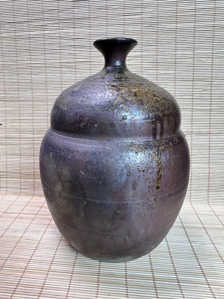 Vintage Bizen Ware Vase, Goma Ash Glaze and Tamadare Drip Effects