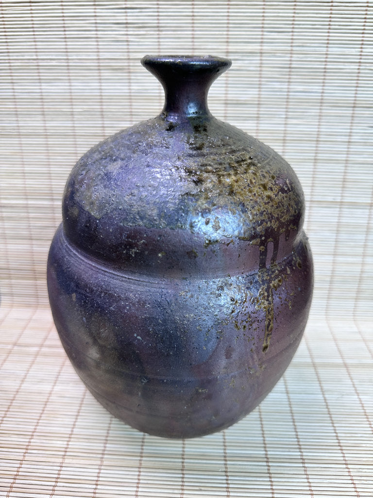 Vintage Bizen Ware Vase, Goma Ash Glaze and Tamadare Drip Effects