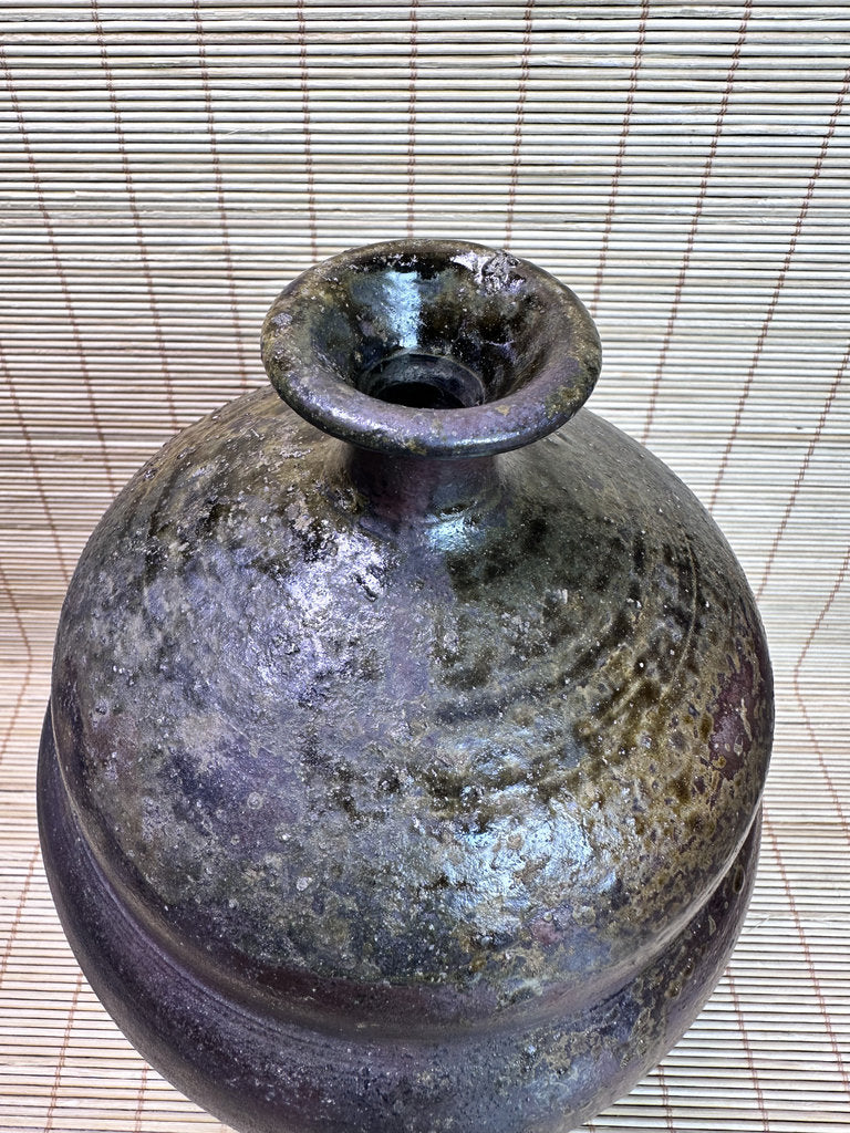 Vintage Bizen Ware Vase, Goma Ash Glaze and Tamadare Drip Effects