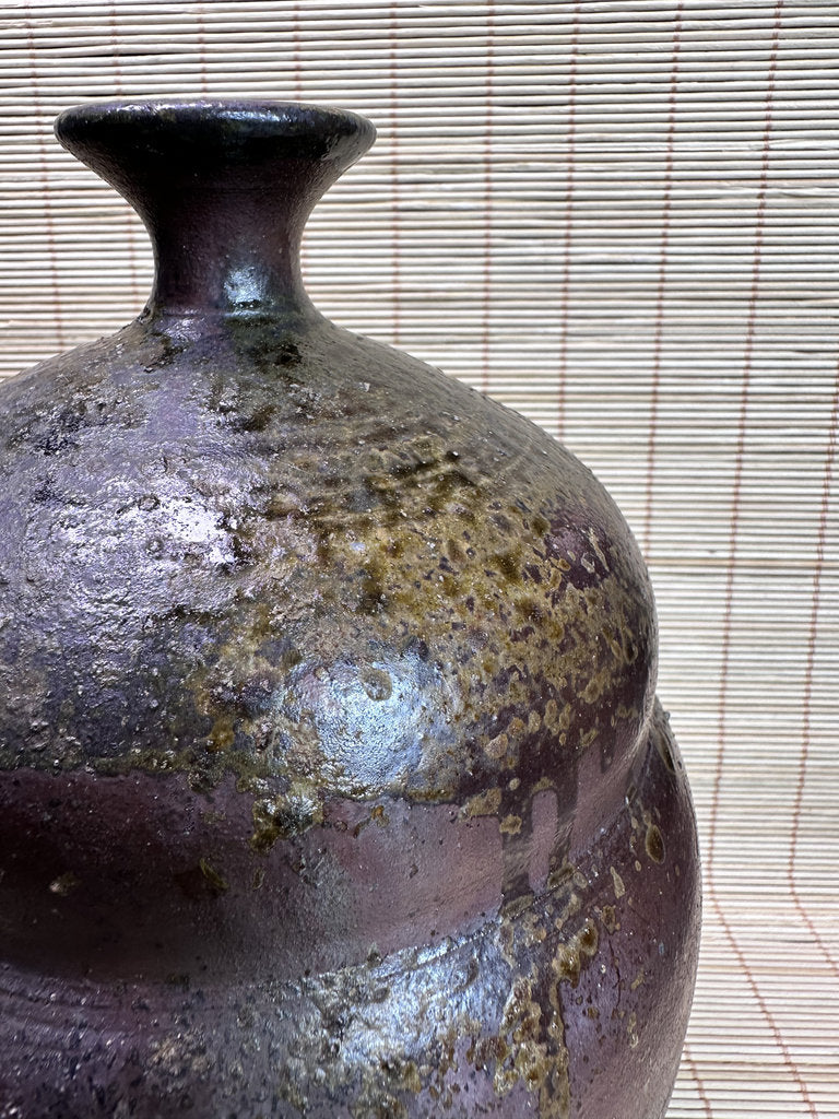 Vintage Bizen Ware Vase, Goma Ash Glaze and Tamadare Drip Effects