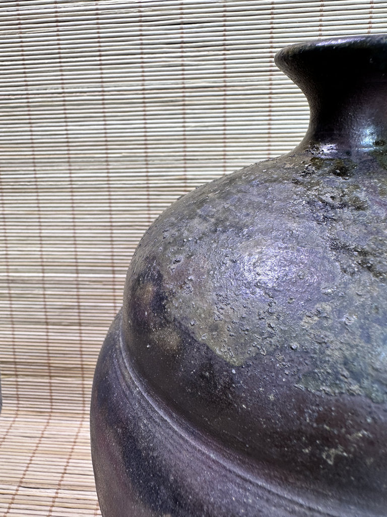 Vintage Bizen Ware Vase, Goma Ash Glaze and Tamadare Drip Effects