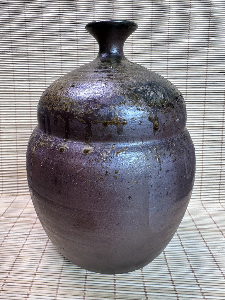 Vintage Bizen Ware Vase, Goma Ash Glaze and Tamadare Drip Effects