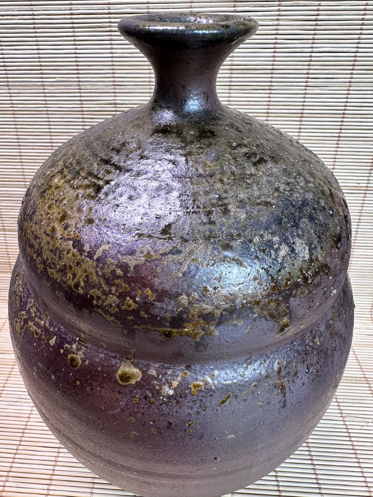 Vintage Bizen Ware Vase, Goma Ash Glaze and Tamadare Drip Effects