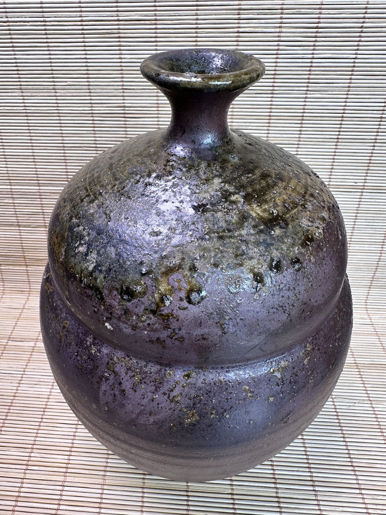 Vintage Bizen Ware Vase, Goma Ash Glaze and Tamadare Drip Effects