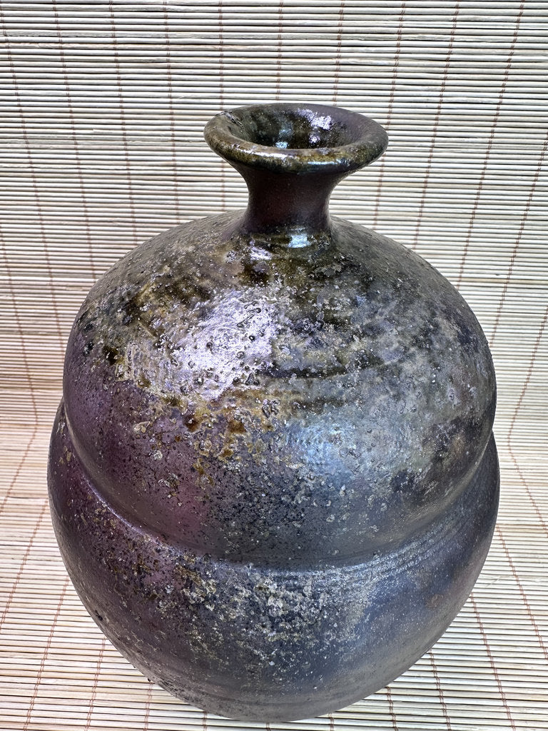Vintage Bizen Ware Vase, Goma Ash Glaze and Tamadare Drip Effects
