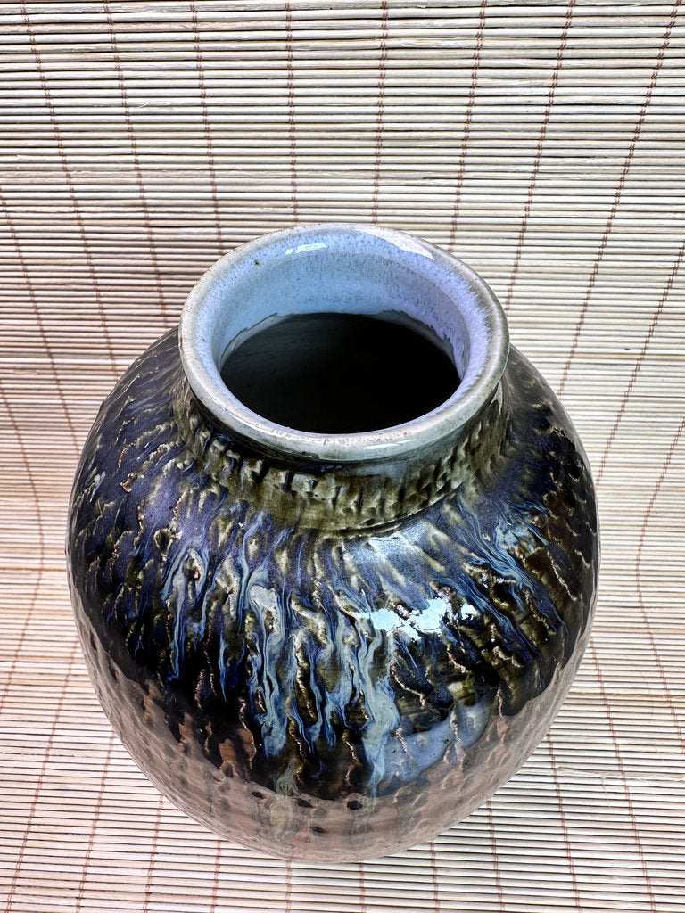 Vintage Mashiko Ware Vase, Kaki Persimmon and Black Drip Glaze