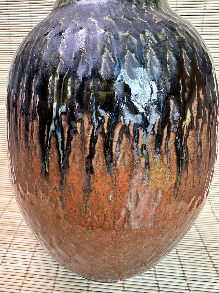 Vintage Mashiko Ware Vase, Kaki Persimmon and Black Drip Glaze