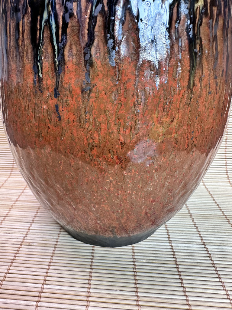 Vintage Mashiko Ware Vase, Kaki Persimmon and Black Drip Glaze