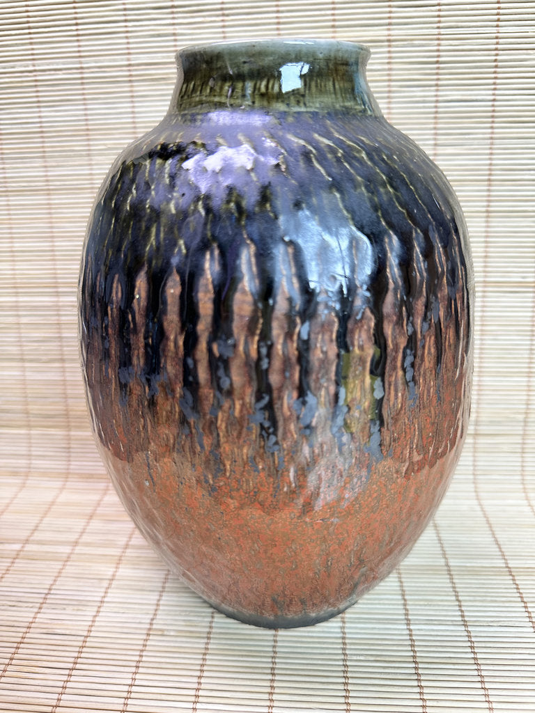 Vintage Mashiko Ware Vase, Kaki Persimmon and Black Drip Glaze