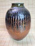 Vintage Mashiko Ware Vase, Kaki Persimmon and Black Drip Glaze