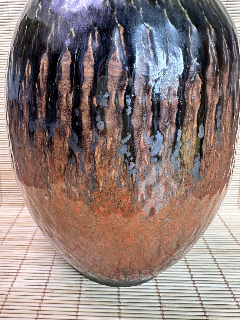 Vintage Mashiko Ware Vase, Kaki Persimmon and Black Drip Glaze