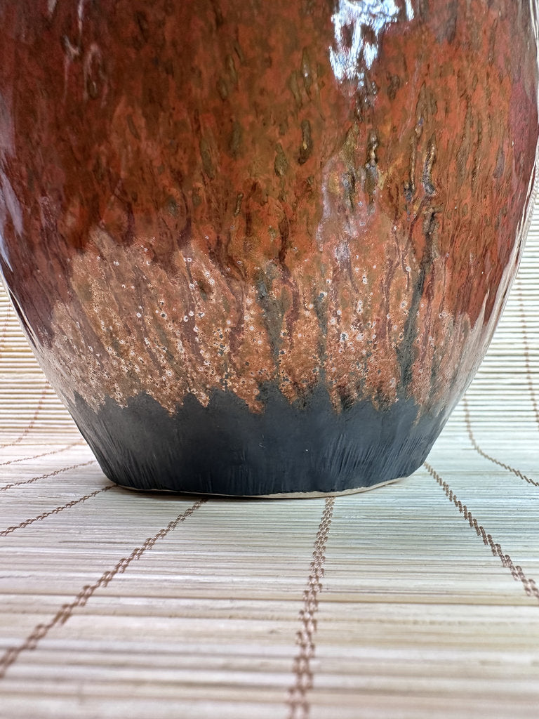 Vintage Mashiko Ware Vase, Kaki Persimmon and Black Drip Glaze