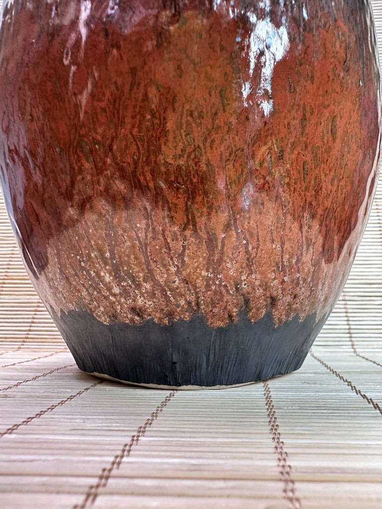 Vintage Mashiko Ware Vase, Kaki Persimmon and Black Drip Glaze