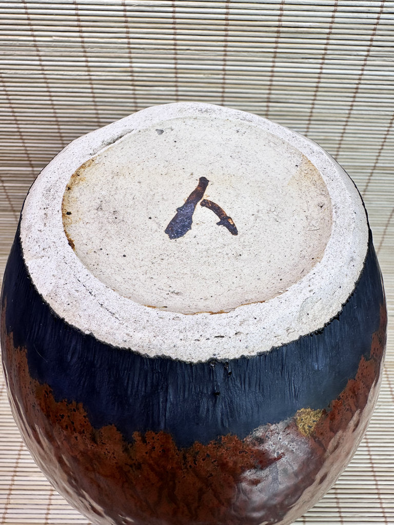 Vintage Mashiko Ware Vase, Kaki Persimmon and Black Drip Glaze