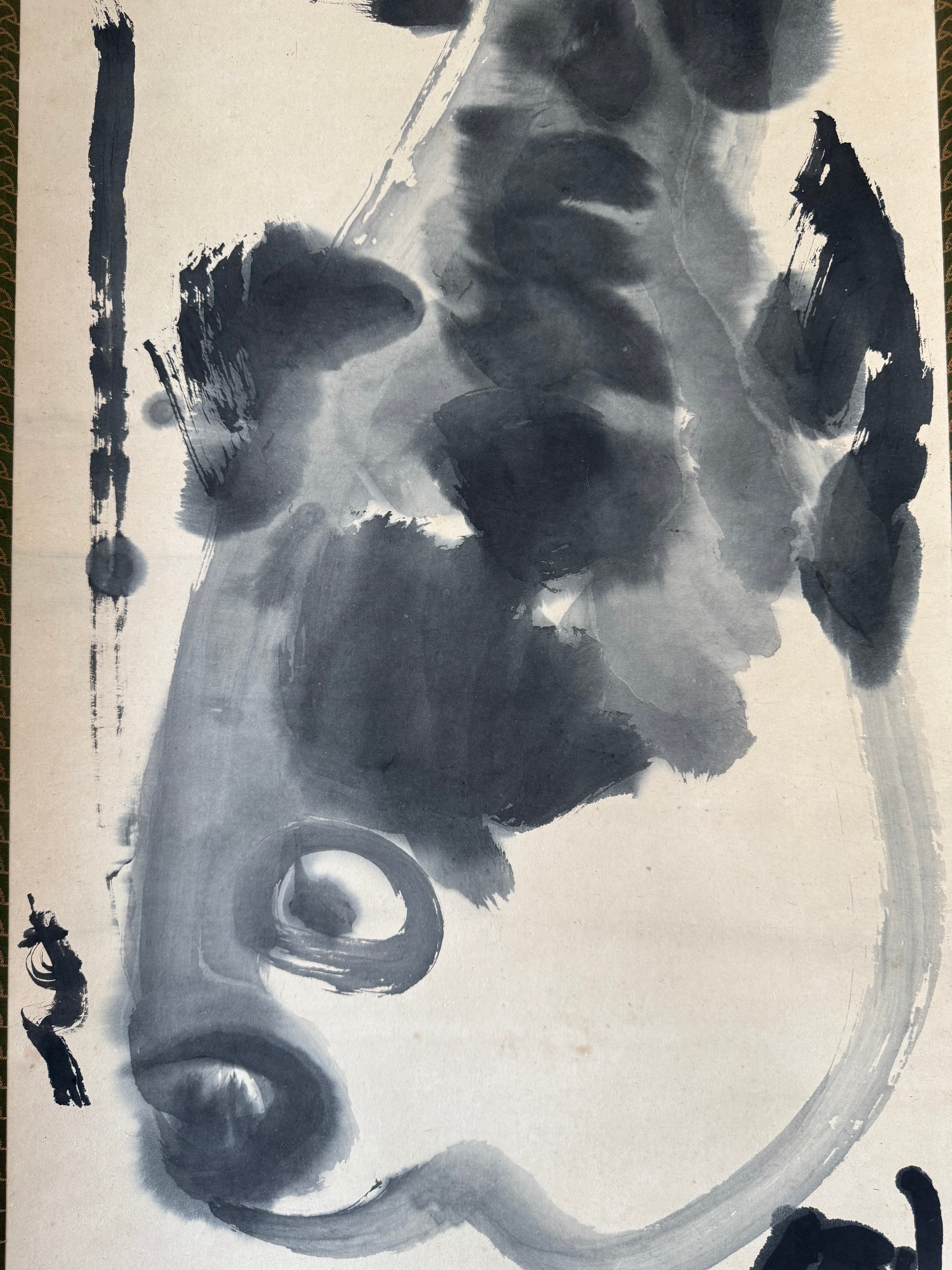 Traditional Japanese Kakemono: Fugu Pufferfish & "Pure Leisure" Calligraphy