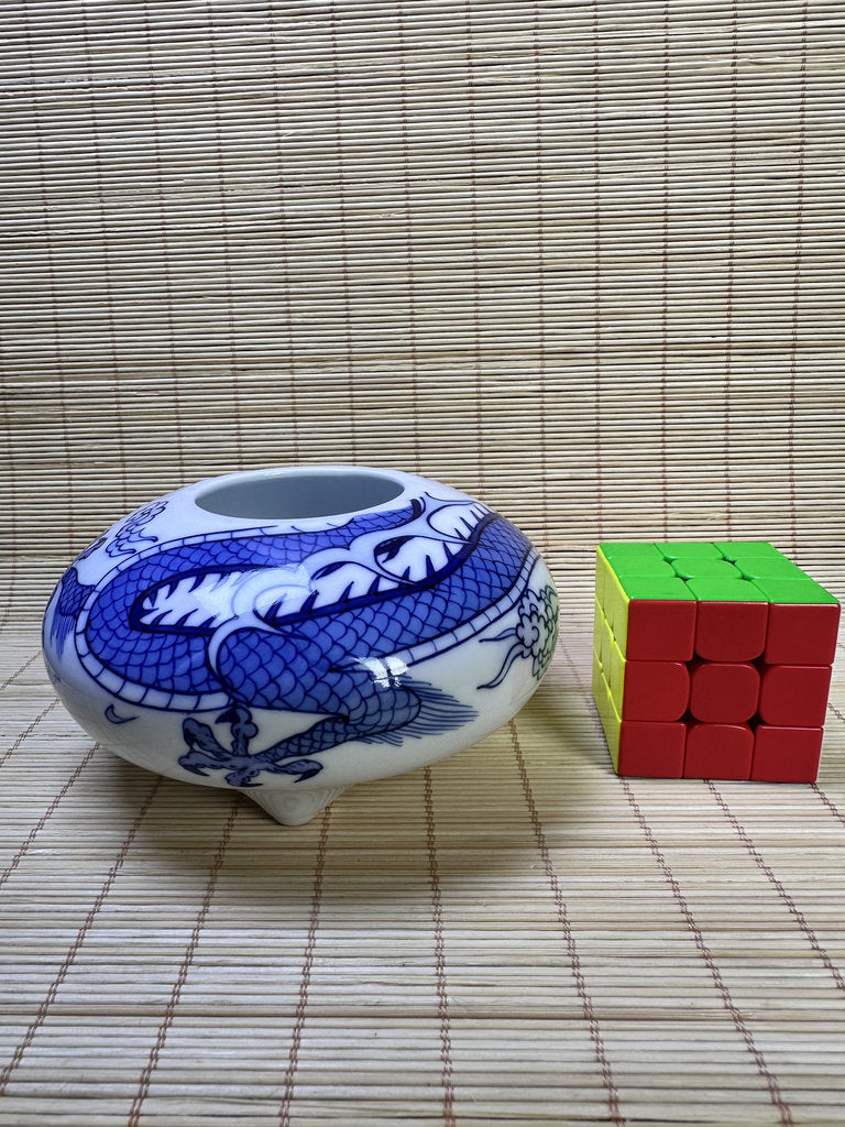 Vintage Japanese Porcelain Incense Burner, Blue Dragon Design, Tripod Censer