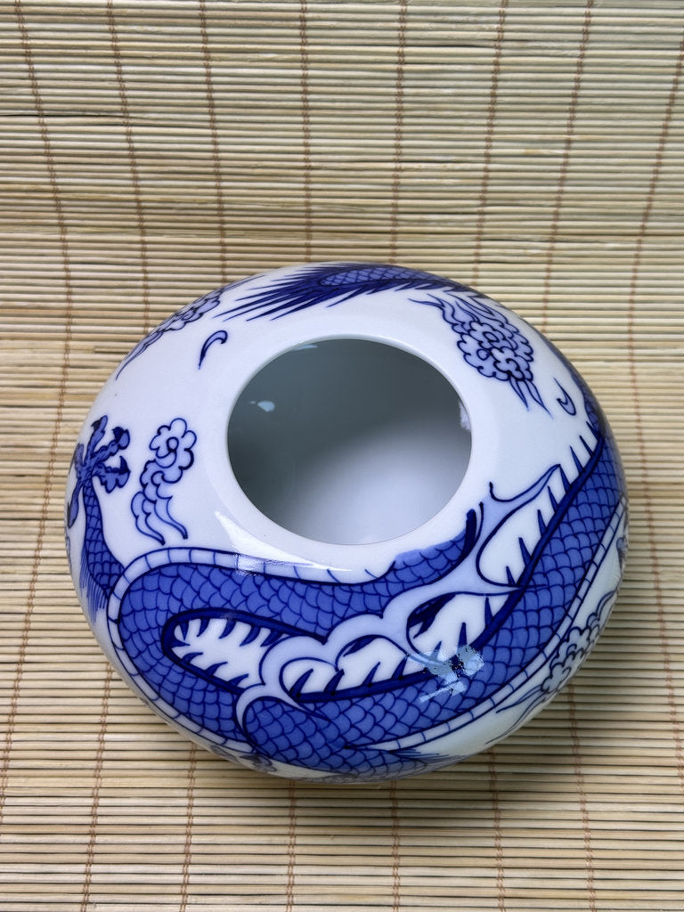 Vintage Japanese Porcelain Incense Burner, Blue Dragon Design, Tripod Censer
