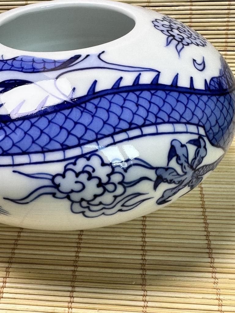 Vintage Japanese Porcelain Incense Burner, Blue Dragon Design, Tripod Censer